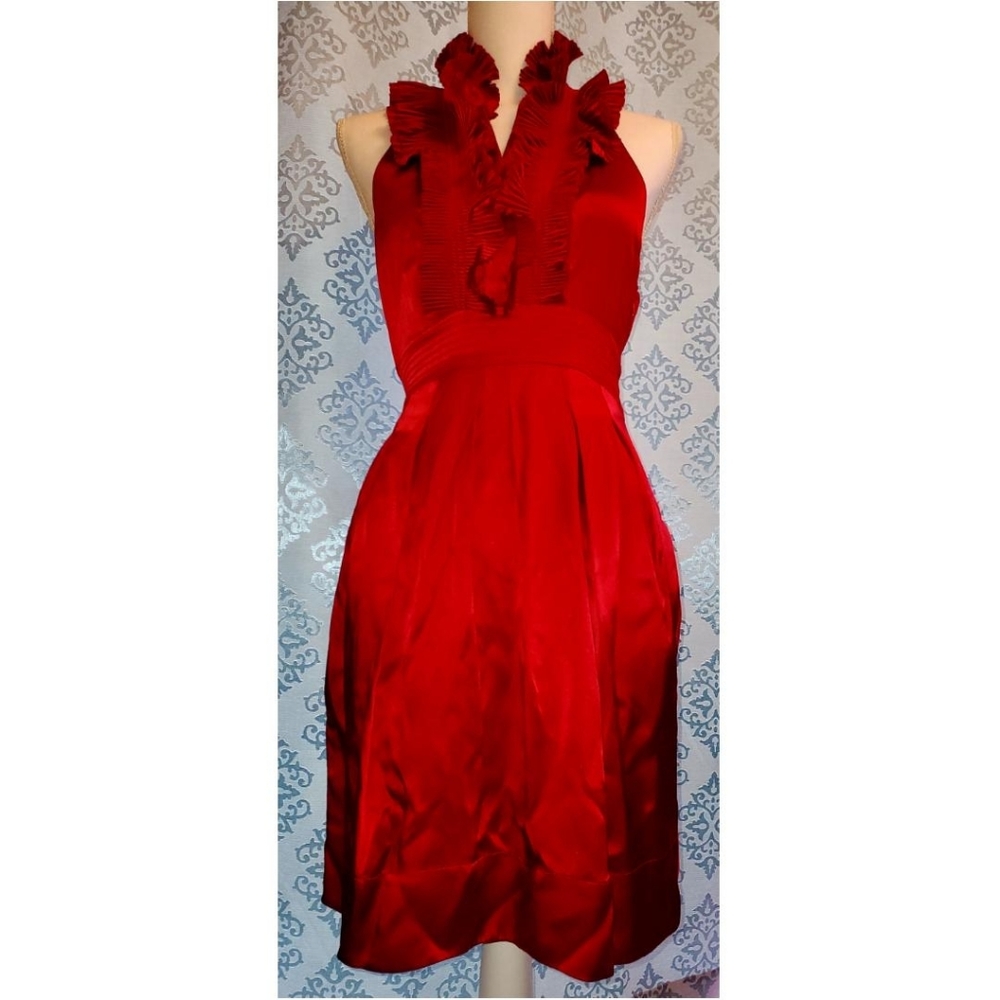BCBGMaxAzria red ruffled halter dress 8P
